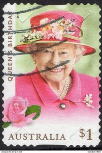 AUSTRALIA 2018 QEII $1 Multicoloured, Queen Elizabeth's Birthday Self Adhesiv...