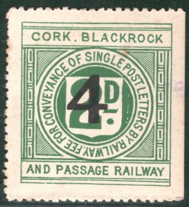 GB IRELAND CB&PR RAILWAY Letter Stamp 4d/2d Surcharge Cork Mint MM LIME21