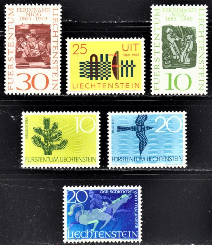 Liechtenstein Scott 401-02, 405, 406-07, 421 F to VF mint OG NH