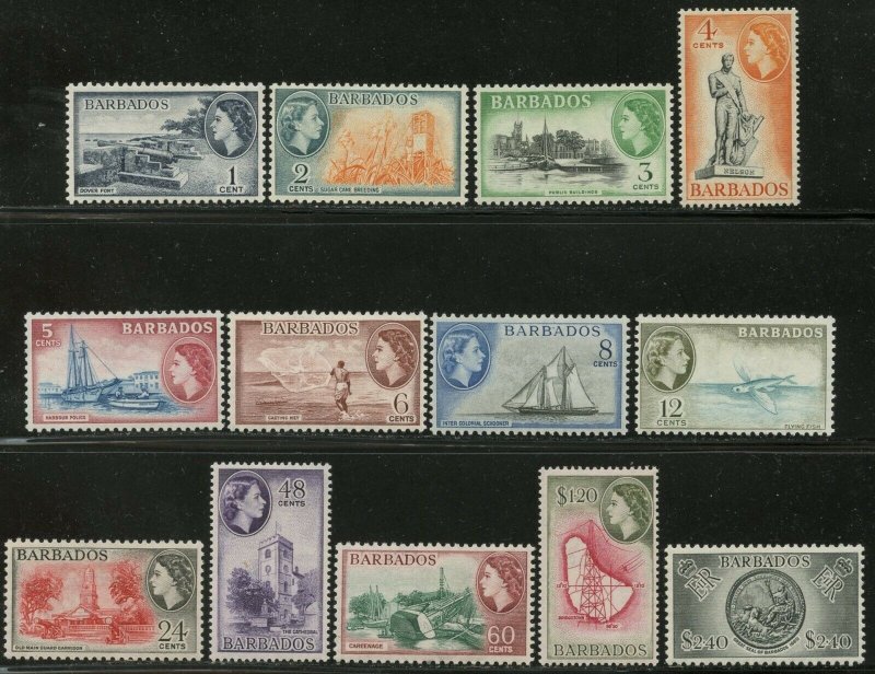 BARBADOS Sc#235-247 1953-57 QEII Pictorials Complete Set OG Mint LH