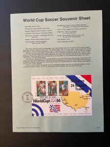 1994 - Scott #2837 - WORLD CUP '94 - Souvenir Sheet of 3, first day issue