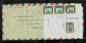 NORTH BORNEO COVER (PP0101B) 1950 ROYAL CYPHER $2+25CX3 A/M COVER SANDAKAN TO UK 