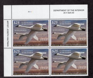 RW83 Federal Duck Stamp. Plate Numbered Block Of 4. MNH. OG  #02 RW83PB4TL