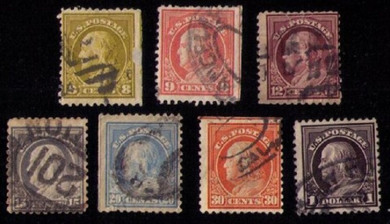 US  Scott #508-509,512,514,515-516,518 Franklin Used (Lot Of Seven) F-VF