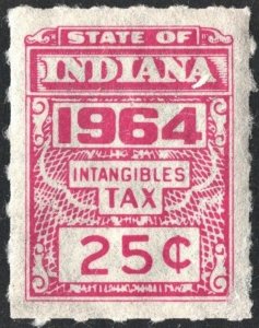 SRS IN D275 25¢ Indiana Intangible Tax Revenue Stamp (1964) MNH