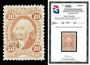 Scott R41c 1862 20c Foreign Exchange Revenue Used XF Cat $80 with PSE CERT