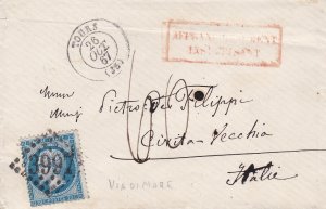 1867 FRANCE, Letter from Tours to Civitavecchia franked with the 20c. blue