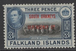 FALKLAND IS.DEP. SGC4 1944 SOUTH ORKNEYS 3d BLACK & BLUE MTD MINT