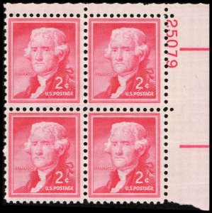 US #1033 JEFFERSON MNH UR PLATE BLOCK #25079