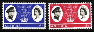 Antigua-SC#161-2-unused NH set QEII Royal Visit 1966-