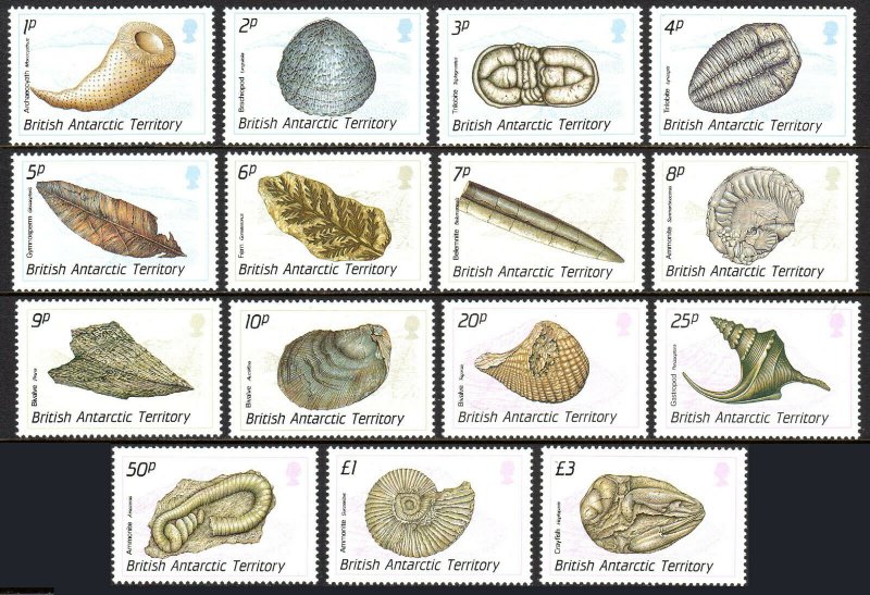 British Antarctic Territory 153-167, MNH. Fossils. Shells, 1990