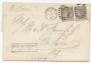 GREAT BRITAIN Scott #45 x2 on Cover London 1863