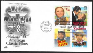 UNITED STATES FDC 25¢ Classic Films BLOCK 1990 ArtCraft