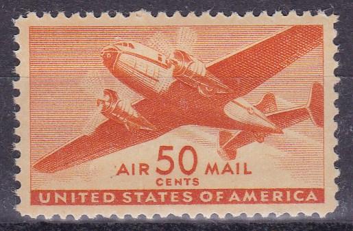 United States 1941 50cent Airmail Scott C31 Twin-Motored Transport. VF/NH/(**)