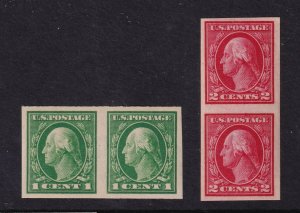 1912 Washington 1c 2c coil pairs Sc 408H 409V MNH fresh OG premium (W3