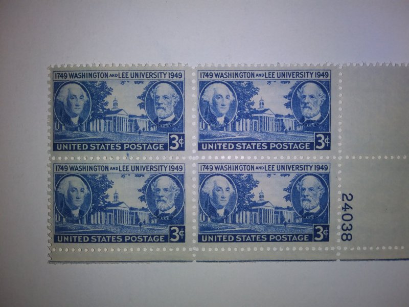 SCOTT # 982 WASHINGTON AND LEE PLATE BLOCK GEM !!  1949