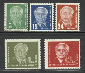 DDR Scott 113-117 MNHOG/Unused/Used - 1952-53 Wilhelm Pieck - SCV $82.75