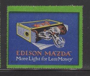 USA - Edison Mazda Company Advertising Stamp More Light for Less Money - NG 