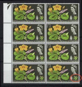 GB 1964 Botanical 1/3d ord r14/2 fruit flaw unmounted mint positional block of