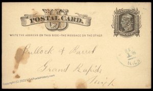 USA 1876 ALLEYTON Michigan R7 Blue Cancel Postal Card Cover 96310