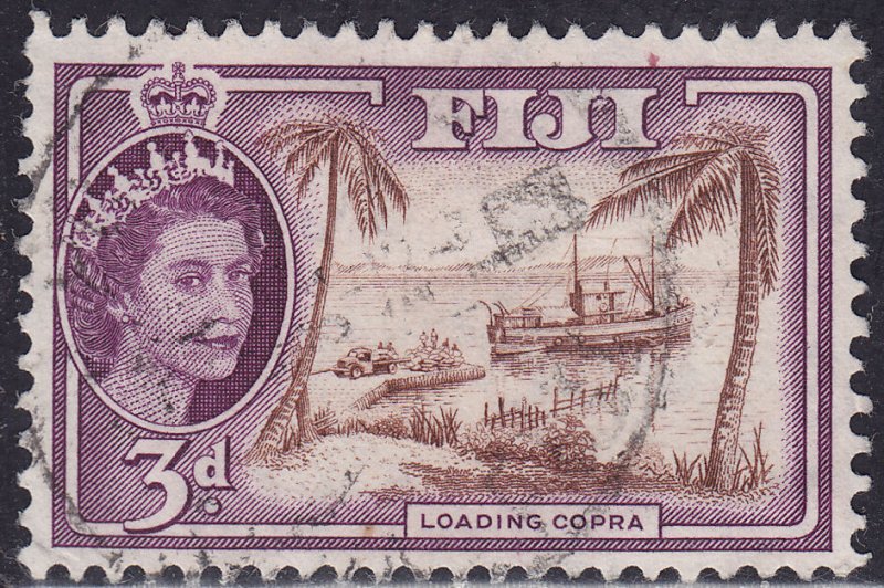 Fiji 152 Loading Copra On Ship, Palm Trees 1956