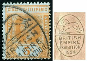 MALAYA STRAITS SETTLEMENTS KGV 5c British Empire Exhibition pmk SG#225 M2147