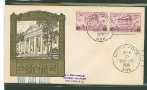 US 782 1936 3c Arkansas centennial (pair) on an addressed (hand stamp) with a centennial commission cachet.