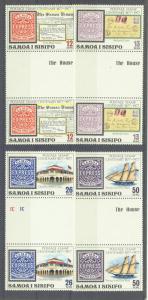 SAMOA 458-61 MNH 1977 STAMP CENT. GUTTER PAIRS