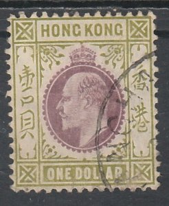 HONG KONG 1904 KEVII $1 WMK MULTI CROWN CA USED