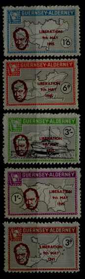 Guernsey-Alderney 5 MNH values Liberation/Churchill
