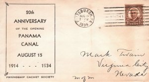 SPECIAL EVENT CACHET COVER 20th ANNIVERSARY OPENING OF THE PANAMA CANAL 1934