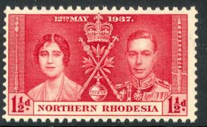 NORTHERN RHODESIA 1937 KGVI 1 1/2d CORONATION Issue Scott No. 22 MNH