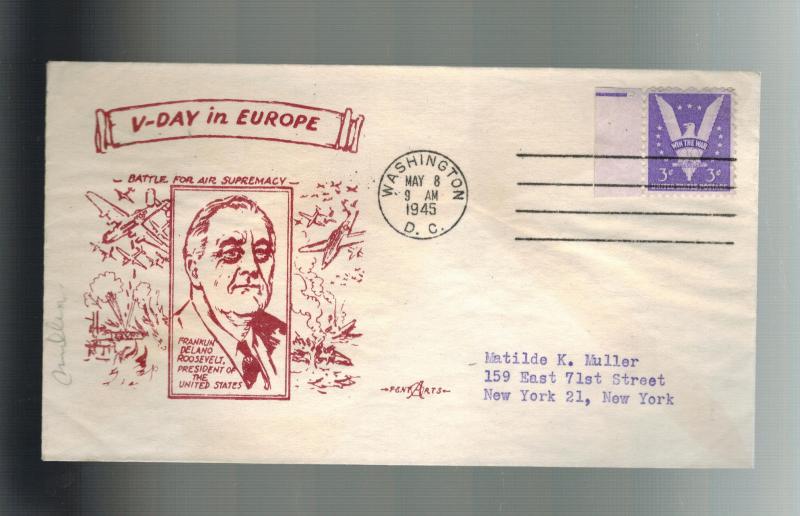 1945 USA Patriotic Cover Germany Surrenders VE Day FDR Franklin Roosevelt Cachet