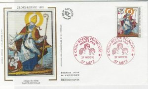 France 1993 Red Cross Slogan Cancels St Nicolas Pic + Stamp FDC Cover Ref 31650