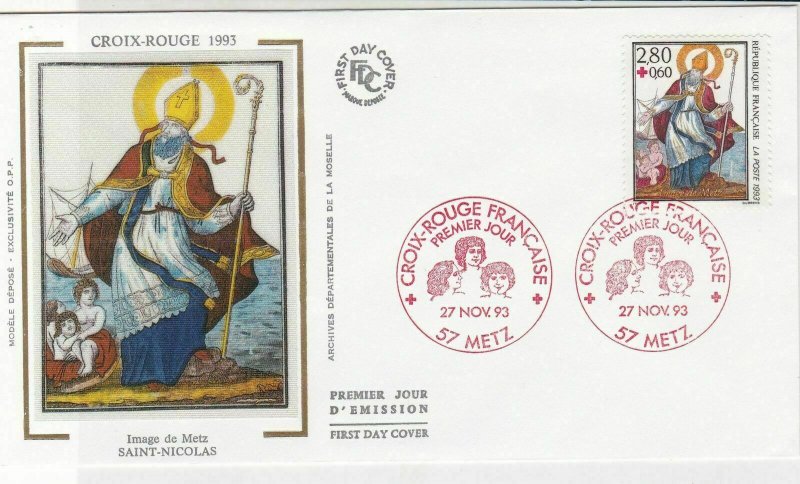 France 1993 Red Cross Slogan Cancels St Nicolas Pic + Stamp FDC Cover Ref 31650