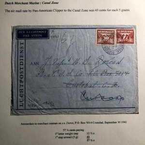 1941 Amsterdam Netherlands Censored Cover To Dutch Merchant Marine Canal Zone
