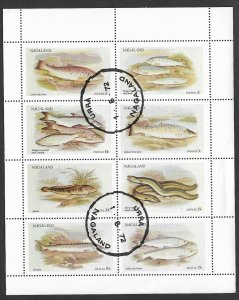 NAGALAND INDIA Fantasy Issue 1972 MARINE LIFE FISH Sheet of 8 Used