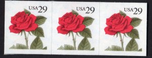 Scott #2490a 29¢ Red Rose Horizontal Strip of 3 Stamps - MNH