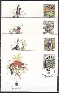 Malagasy Rep., Scott cat. 836-839. W.W.F.-Monkeys. 4 First day covers. ^