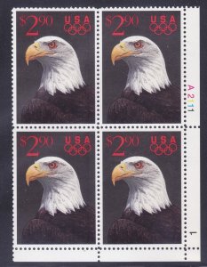 US 2540 MNH OG 1991 $2.90 Eagle Express Mail Plate Block of 4 Plt #A21111