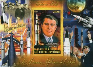 Cote D'Ivoire Wernher von Braun Engineering Space Astronautics Souvenir Sheet Mi