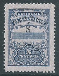 El Salvador, 1915-16 Unissued National Palace type. S Ovpt, 5c, MH