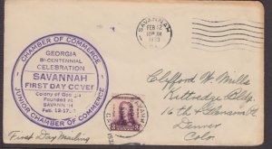 1933 OGLETHORPE Sc 726-4 SAVANNAH Chamber of Commerce 1st cachet