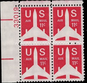 Scott # C78 1971 11c red  Jet Airliner ; TAGGED Plate Block - Upper Left - Mint 