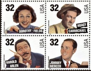 1996 32c Songwriters, Block of 4 Scott 3100-03 Mint F/VF NH