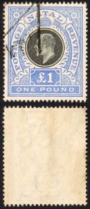 Natal SG142 One Pound Black and Bright Blue Fiscal Cancel