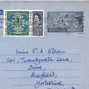 BERMUDA QEII Uprated 6d BIRDS Postal Stationery AIR LETTER 1958 Sheffield ZV119