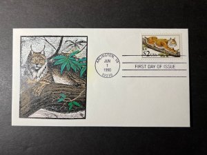1990 USA First Day Cover FDC Arlington VA No Address Hand Drawn Bobcat Stamp 51