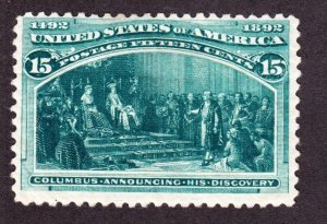 US 238 15c Columbian Exposition Mint F-VF OG H SCV $225 (003)