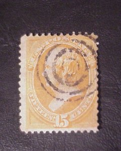 1873 15 CENT DANIEL WEBSTER STAMP BULLS EYE FANCY CANCEL USED SCOTT 163 CV140.00